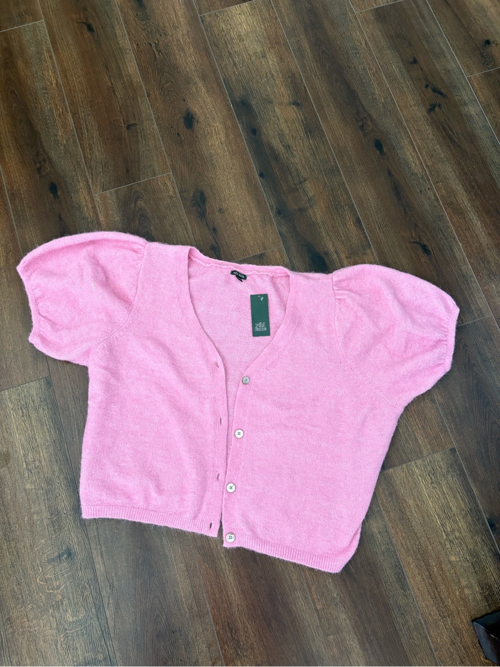 wild fable Women’s’ Pink Puff-Sleeve Button-Front Cardigan